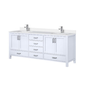 Jacques 80 in. W x 22 in. D White Double Bath Vanity, White Quartz Top, and Faucet Set