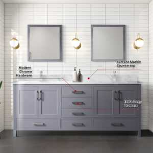 Jacques 80 in. W x 22 in. D Dark Grey Double Bath Vanity and 30 in. Mirrors