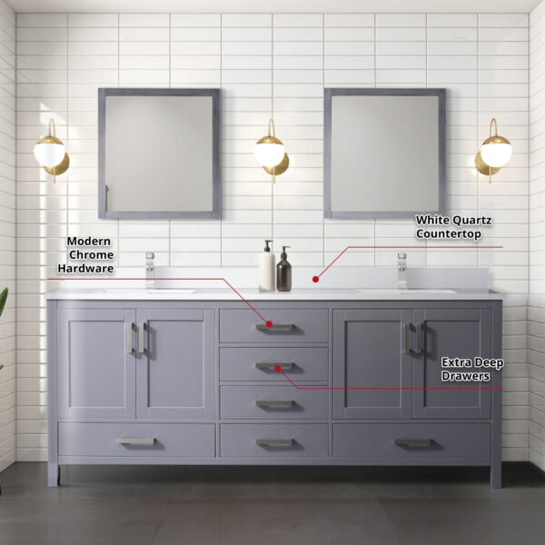 Jacques 80 in. W x 22 in. D Dark Grey Double Bath Vanity and White Quartz Top