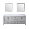 Jacques 80 in. W x 22 in. D Distressed Grey Double Bath Vanity, Carrara Marble Top, and 30 in. Mirrors