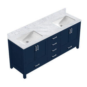 Jacques 80 in. W x 22 in. D Navy Blue Double Bath Vanity and Carrara Marble Top