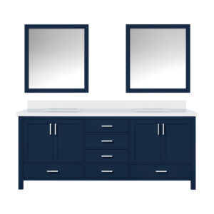 Jacques 80 in. W x 22 in. D Navy Blue Bath Vanity, Cultured Marble Top, and 30 in. Mirror