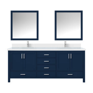 Jacques 80 in. W x 22 in. D Navy Blue Bath Vanity, Cultured Marble Top, Faucet Set, and 30 in. Mirror