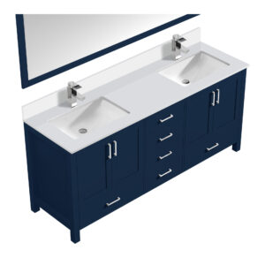 Jacques 80 in. W x 22 in. D Navy Blue Bath Vanity, Cultured Marble Top, Faucet Set, and 30 in. Mirror