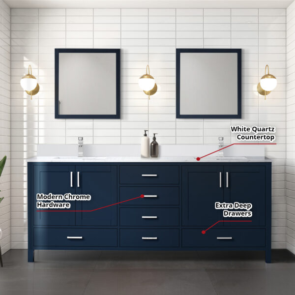 Jacques 80 in. W x 22 in. D Navy Blue Double Bath Vanity and White Quartz Top