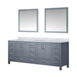 Jacques 84 in. W x 22 in. D Dark Grey Double Bath Vanity, Carrara Marble Top, and 34 in. Mirrors