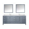 Jacques 84 in. W x 22 in. D Dark Grey Double Bath Vanity, Carrara Marble Top, Faucet Set, and 34 in. Mirrors