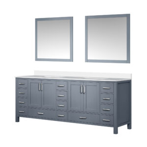 Jacques 84 in. W x 22 in. D Dark Grey Bath Vanity, Cultured Marble Top, and 34 in. Mirror