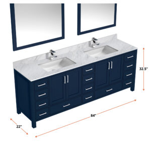 Jacques 84 in. W x 22 in. D Navy Blue Double Bath Vanity and 34 in. Mirrors