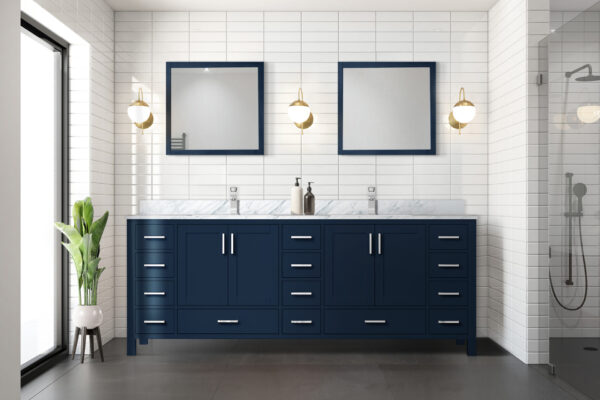 Jacques 84 in. W x 22 in. D Navy Blue Double Bath Vanity and 34 in. Mirrors