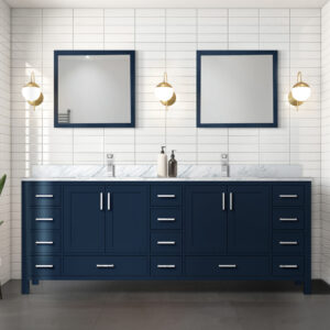 Jacques 84 in. W x 22 in. D Navy Blue Double Bath Vanity and 34 in. Mirrors