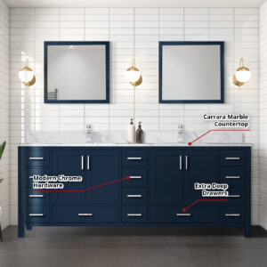 Jacques 84 in. W x 22 in. D Navy Blue Double Bath Vanity and 34 in. Mirrors