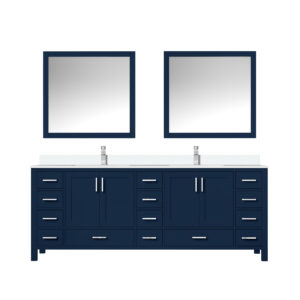 Jacques 84 in. W x 22 in. D Navy Blue Bath Vanity, Cultured Marble Top, Faucet Set, and 34 in. Mirror