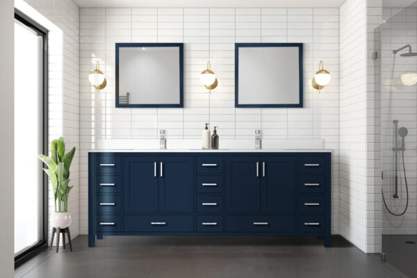 Jacques 84 in. W x 22 in. D Navy Blue Bath Vanity and Cultured Marble Top