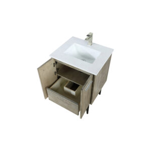 Lancy 24W x 20D Rustic Acacia Bath Vanity, Cultured Marble Top and Brushed Nickel Faucet Set