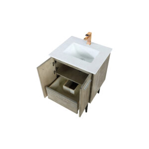 Lancy 24W x 20D Rustic Acacia Bath Vanity, Cultured Marble Top and Rose Gold Faucet Set