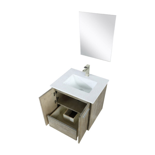 Fairbanks 24W x 20D Rustic Acacia Bath Vanity, Cultured Marble Top, Brushed Nickel Faucet Set and 18Mirror