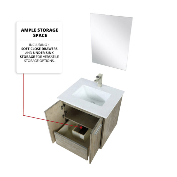 Fairbanks 24W x 20D Rustic Acacia Bath Vanity, Cultured Marble Top and Brushed Nickel Faucet Set