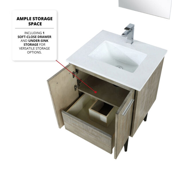 Lancy 24W x 20D Rustic Acacia Bath Vanity and White Quartz Top