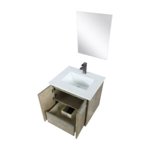 Fairbanks 24W x 20D Rustic Acacia Bath Vanity, Cultured Marble Top, Gun Metal Faucet Set and 18Mirror