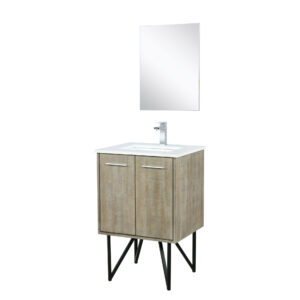 Lancy 24W x 20D Rustic Acacia Bath Vanity, Cultured Marble Top, Chrome Faucet Set and 18Mirror