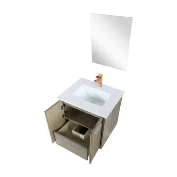 Fairbanks 24W x 20D Rustic Acacia Bath Vanity, Cultured Marble Top, Rose Gold Faucet Set and 18Mirror