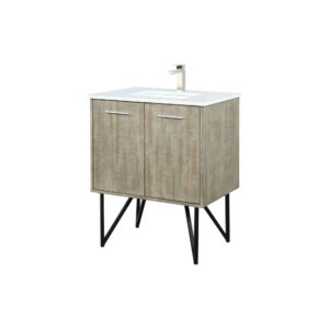 Lancy 30W x 20D Rustic Acacia Bath Vanity, Cultured Marble Top and Brushed Nickel Faucet Set