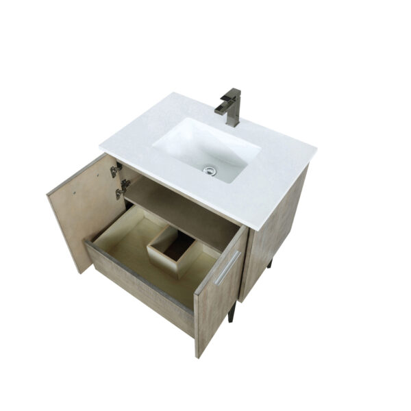 Lancy 30W x 20D Rustic Acacia Bath Vanity, Cultured Marble Top and Gun Metal Faucet Set