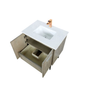 Lancy 30W x 20D Rustic Acacia Bath Vanity, Cultured Marble Top and Rose Gold Faucet Set