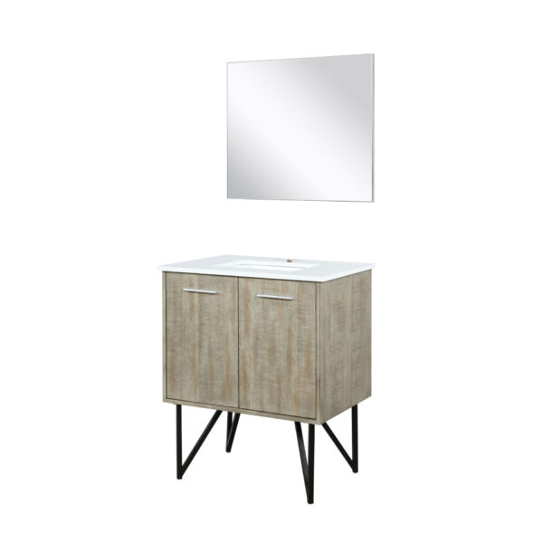 Lancy 30W x 20D Rustic Acacia Bath Vanity, White Quartz Top and 28Mirror