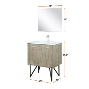 Lancy 30W x 20D Rustic Acacia Bath Vanity, Cultured Marble Top and Chrome Faucet Set