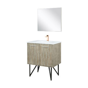 Lancy 30W x 20D Rustic Acacia Bath Vanity, Cultured Marble Top, Rose Gold Faucet Set and 28Mirror