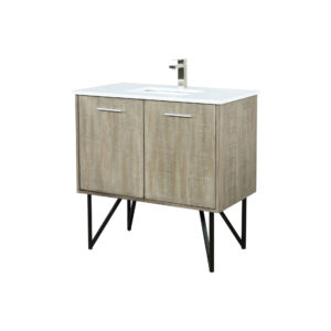 Lancy 36W x 20D Rustic Acacia Bath Vanity, Cultured Marble Top and Brushed Nickel Faucet Set