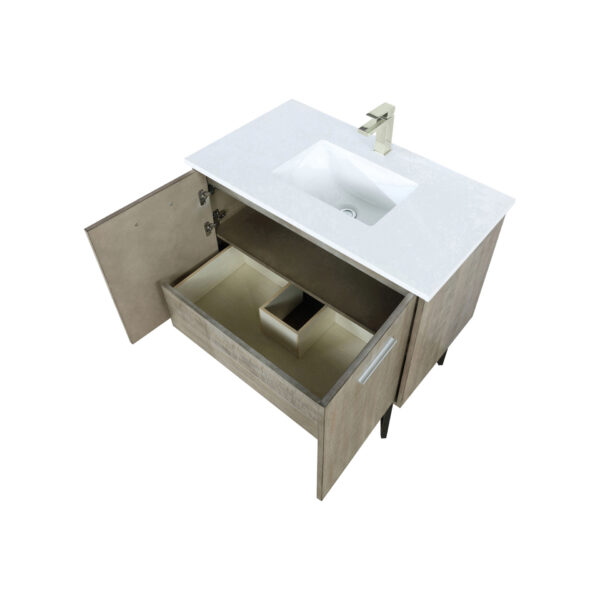 Lancy 36W x 20D Rustic Acacia Bath Vanity, Cultured Marble Top and Brushed Nickel Faucet Set