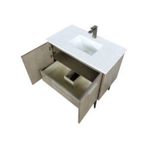 Lancy 36W x 20D Rustic Acacia Bath Vanity, Cultured Marble Top and Gun Metal Faucet Set