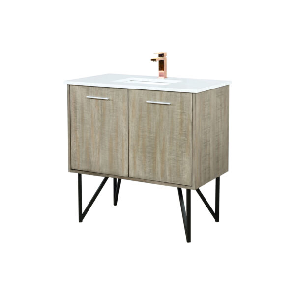 Lancy 36W x 20D Rustic Acacia Bath Vanity, Cultured Marble Top and Rose Gold Faucet Set