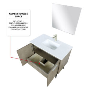 Lancy 36W x 20D Rustic Acacia Bath Vanity, Cultured Marble Top and Chrome Faucet Set