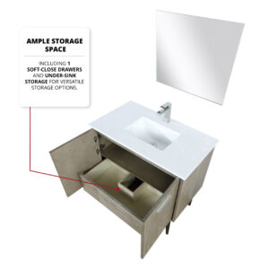 Lancy 36W x 20D Rustic Acacia Bath Vanity and White Quartz Top