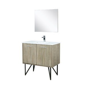 Lancy 36W x 20D Rustic Acacia Bath Vanity, Cultured Marble Top, Chrome Faucet Set and 28Mirror