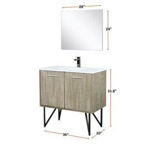 Lancy 36W x 20D Rustic Acacia Bath Vanity, Cultured Marble Top and Rose Gold Faucet Set