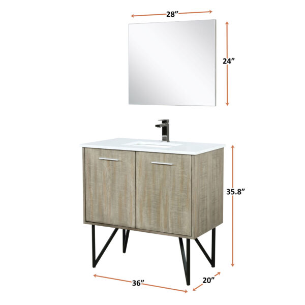 Lancy 36W x 20D Rustic Acacia Bath Vanity, Cultured Marble Top and Rose Gold Faucet Set