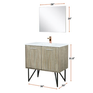 Lancy 36W x 20D Rustic Acacia Bath Vanity, Cultured Marble Top and Brushed Nickel Faucet Set