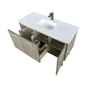 Lancy 48W x 20D Rustic Acacia Bath Vanity, Cultured Marble Top and Gun Metal Faucet Set