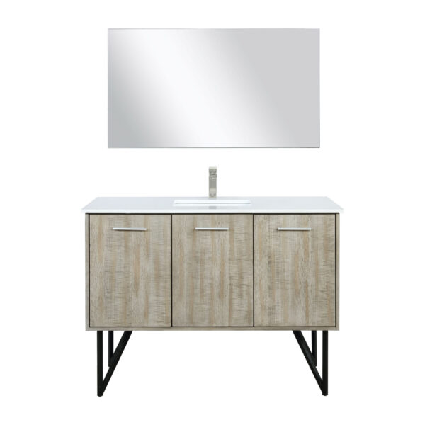 Lancy 48W x 20D Rustic Acacia Bath Vanity, Cultured Marble Top, Brushed Nickel Faucet Set and 43Mirror