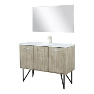 Lancy 48W x 20D Rustic Acacia Bath Vanity, Cultured Marble Top, Brushed Nickel Faucet Set and 43Mirror