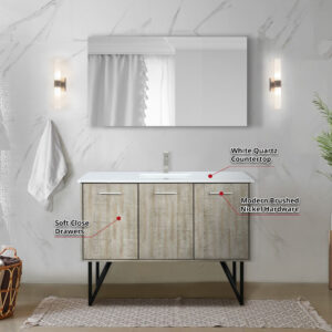 Lancy 48W x 20D Rustic Acacia Bath Vanity and White Quartz Top