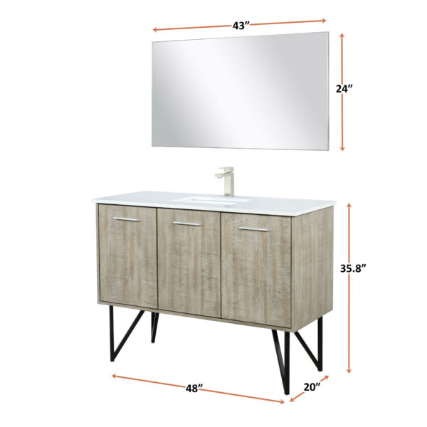 Lancy 48W x 20D Rustic Acacia Bath Vanity, Cultured Marble Top and Chrome Faucet Set