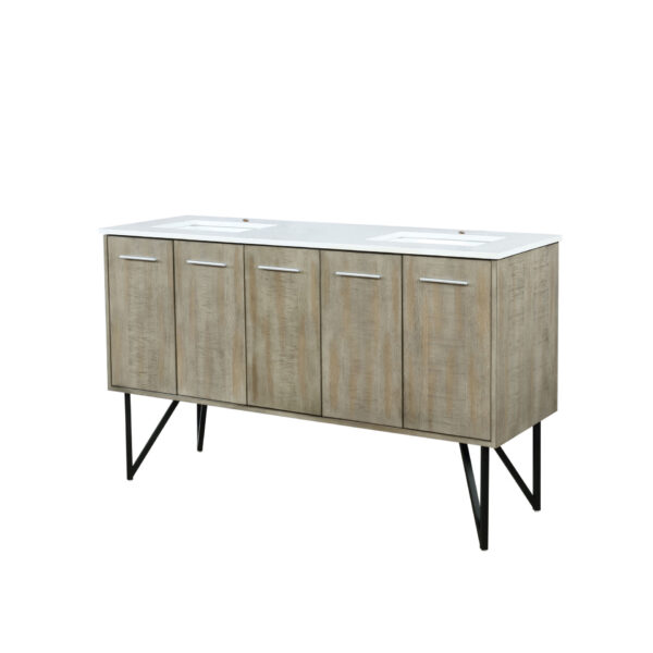 Lancy 60W x 20D Rustic Acacia Double Bath Vanity and White Quartz Top