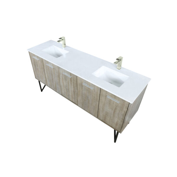 Lancy 72W x 20D Rustic Acacia Double Bath Vanity, Cultured Marble Top and Brushed Nickel Faucet Set