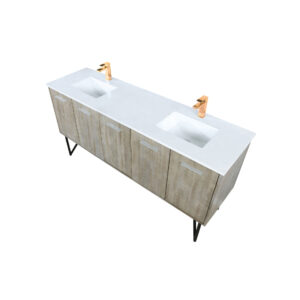 Lancy 72W x 20D Rustic Acacia Double Bath Vanity, Cultured Marble Top and Rose Gold Faucet Set